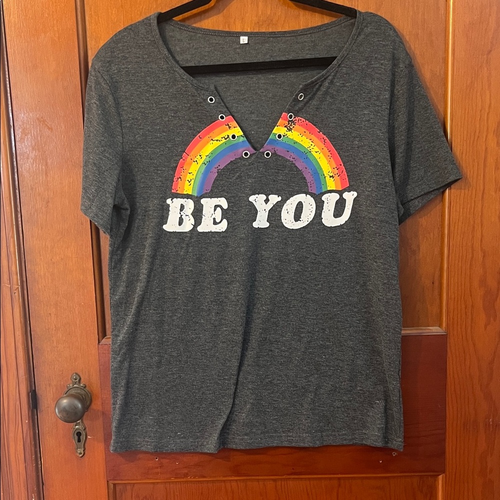 Charcoal Short Sleeve Tee with Rainbow Graphic